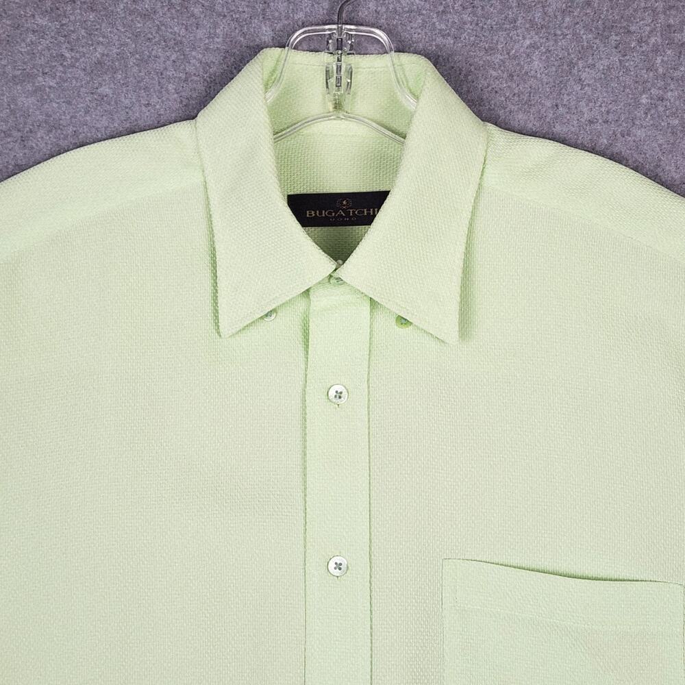 Bugatchi Uomo Men's Short Sleeve Shirt Lime Green Button Up Large